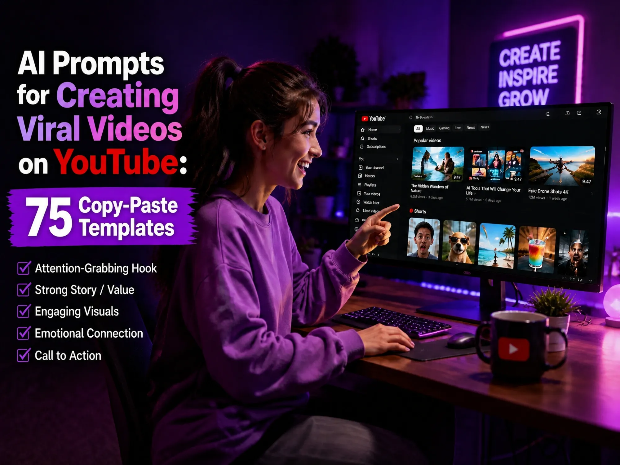 AI Prompts for Creating Viral Videos on YouTube: 75 Copy-Paste Templates