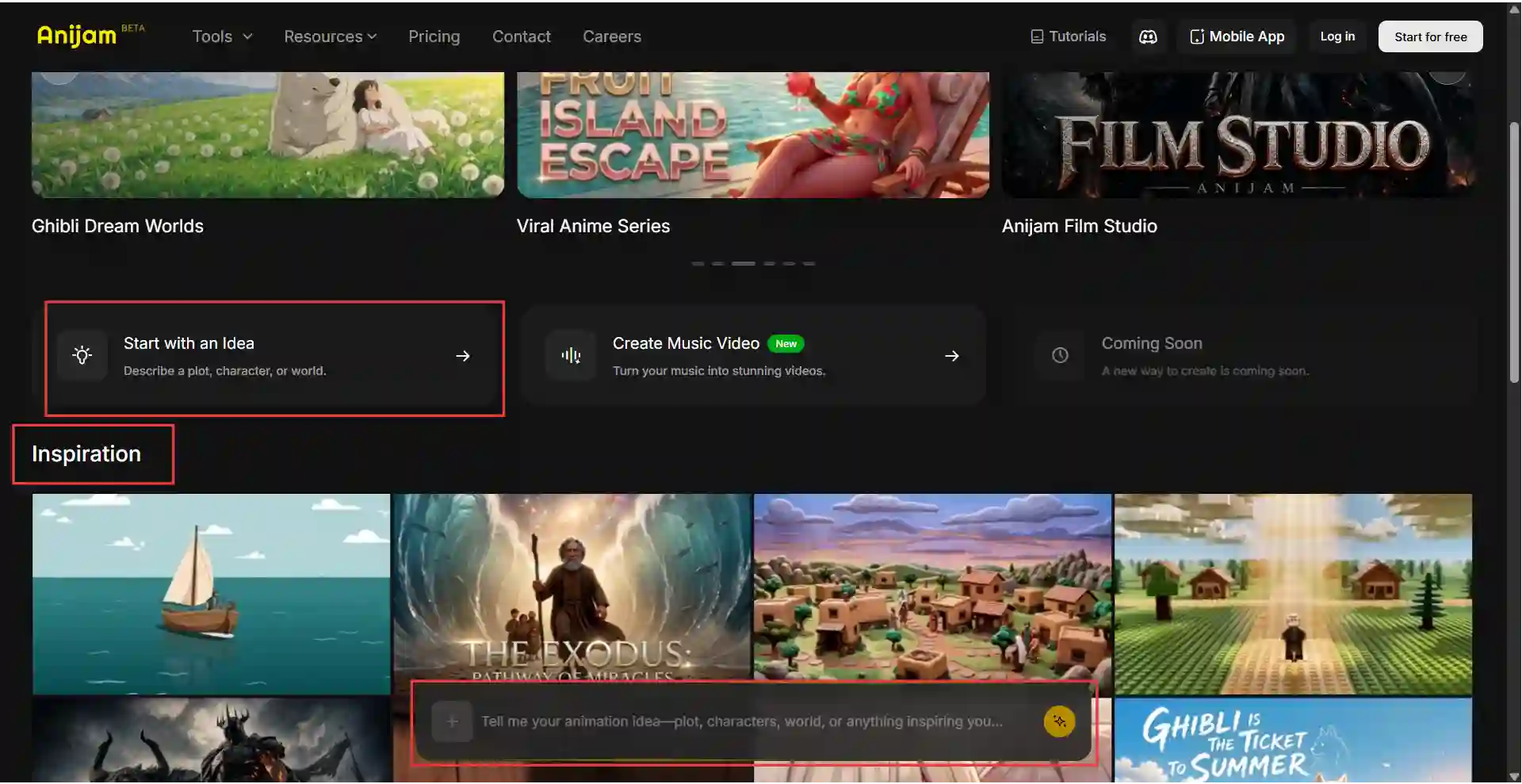 Anijam AI Homepage