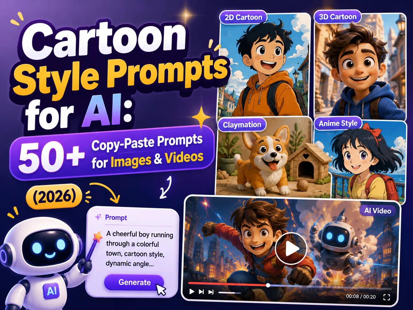 Cartoon Style Prompts for AI: 50+ Copy-Paste Prompts for Images & Videos (2026)