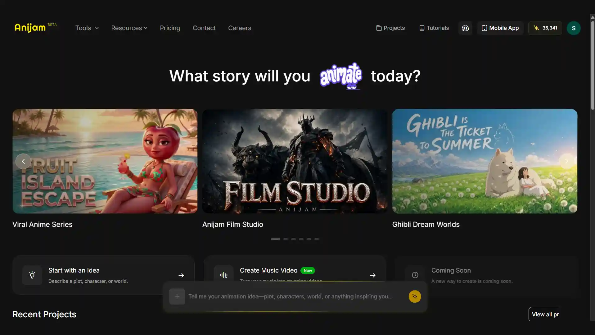Anijam AI Homepage