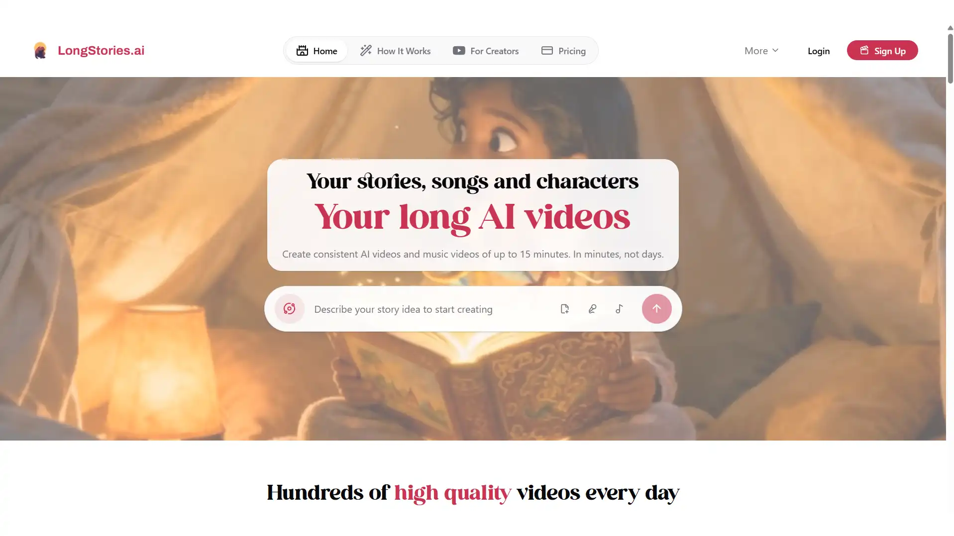 Longstories AI Homepage