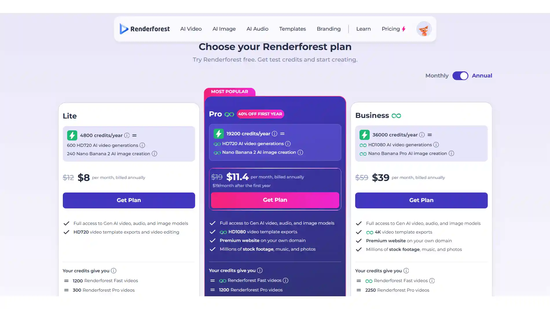 Renderforest Pricing