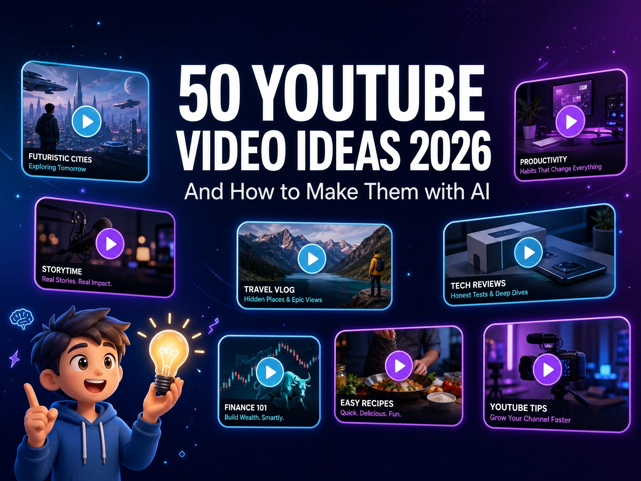 50 YouTube Video Ideas 2026 (And How to Make Them with AI)