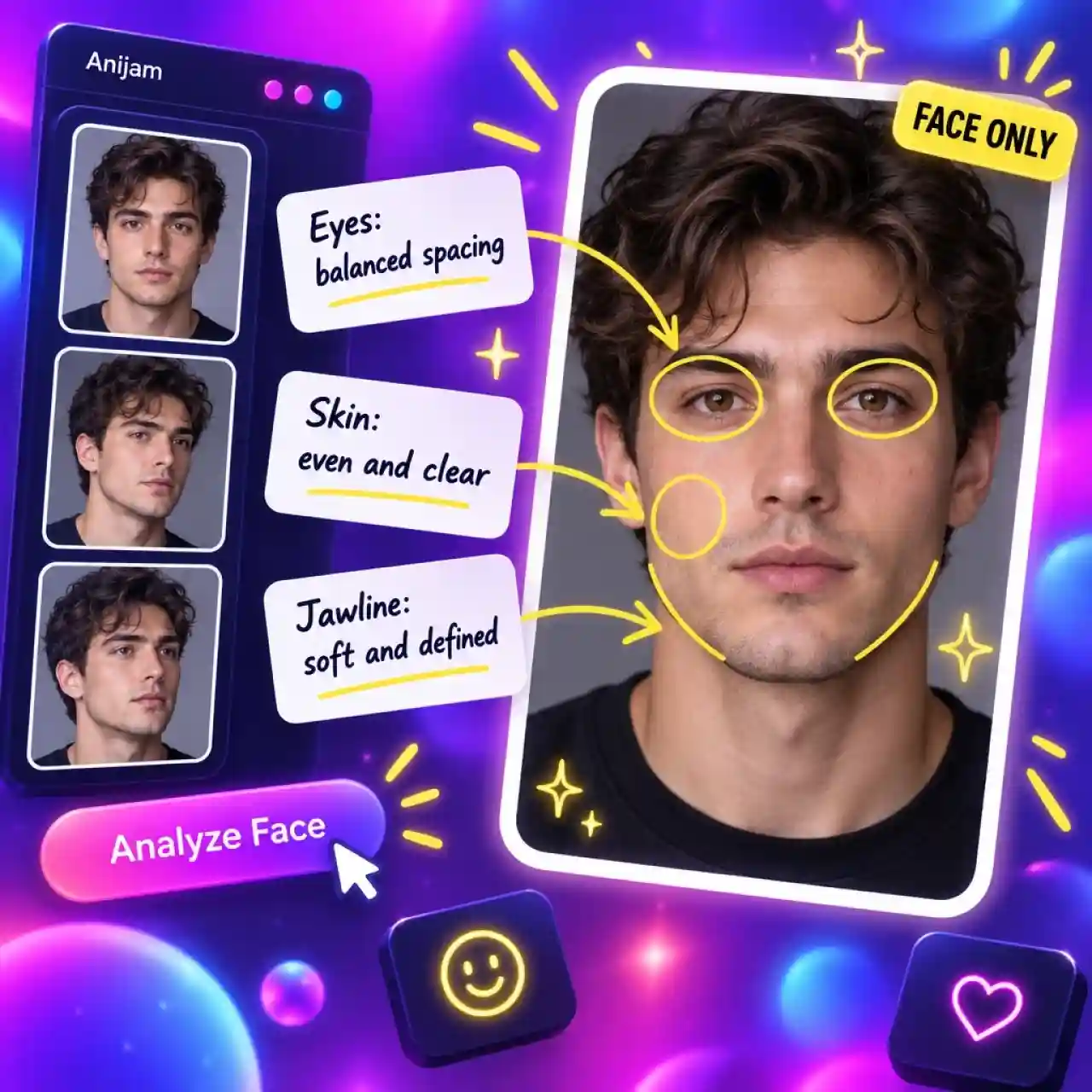 Honest AI face rating with feature notes