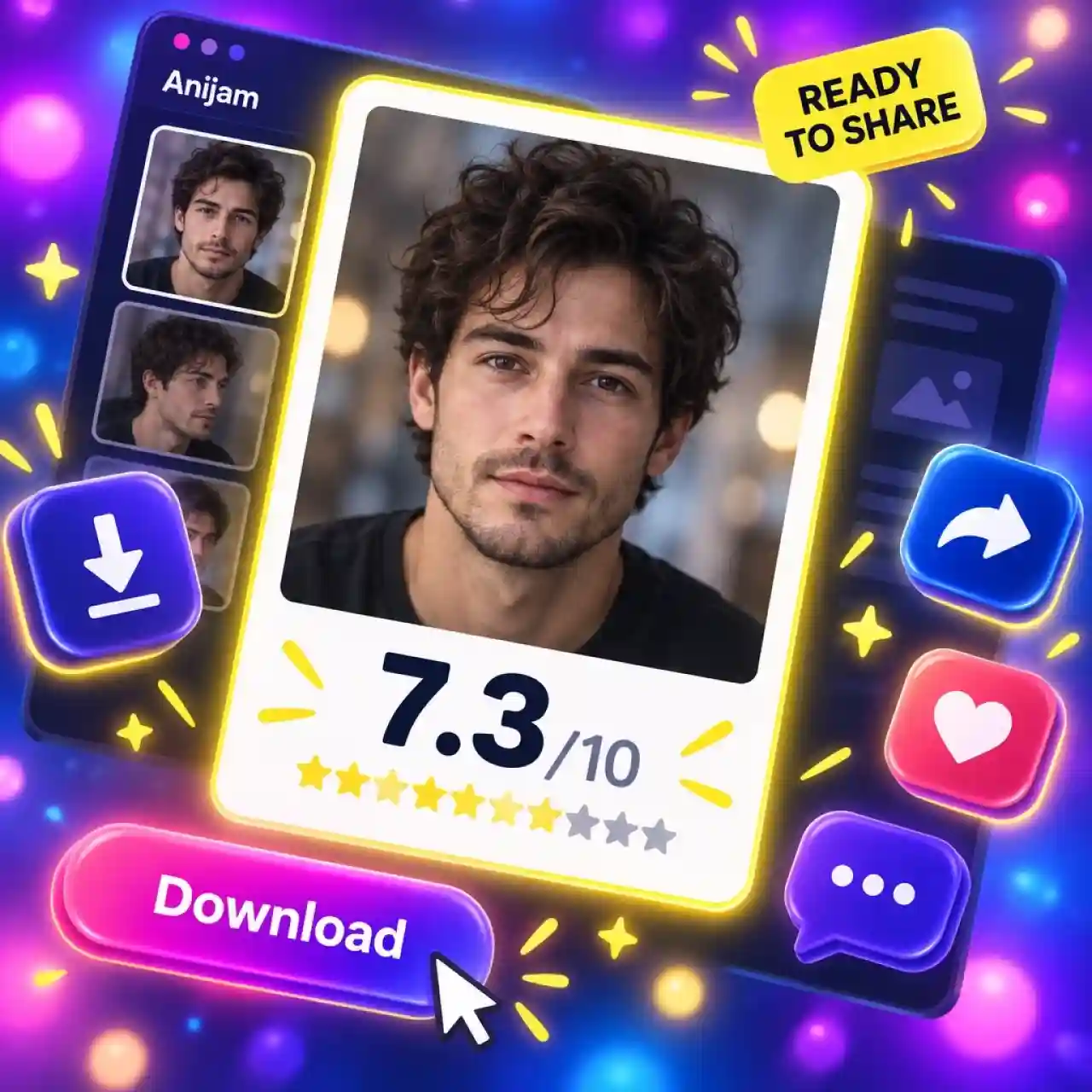 Share your AI face rating card