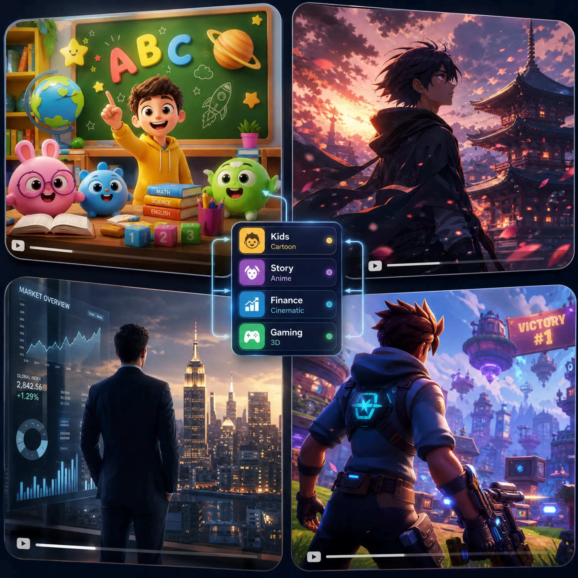 Multiple visual styles for faceless AI video
