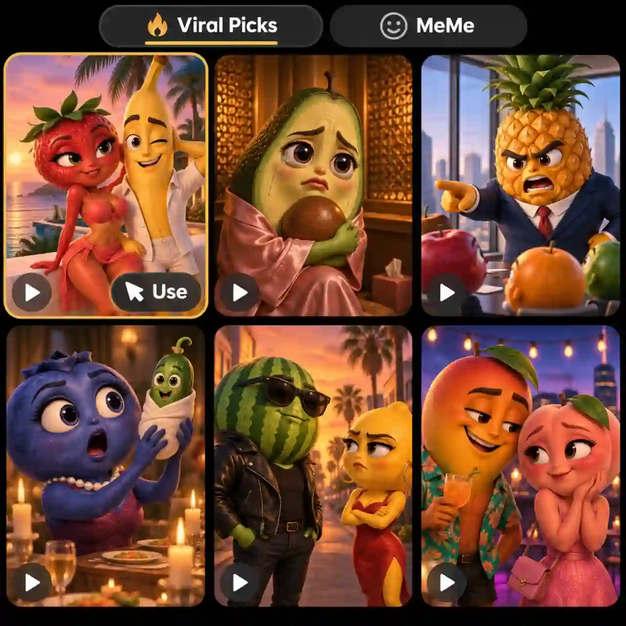 Trending AI fruit video templates