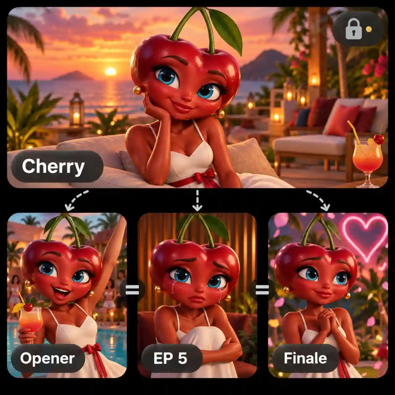 Consistent characters for AI fruit story video