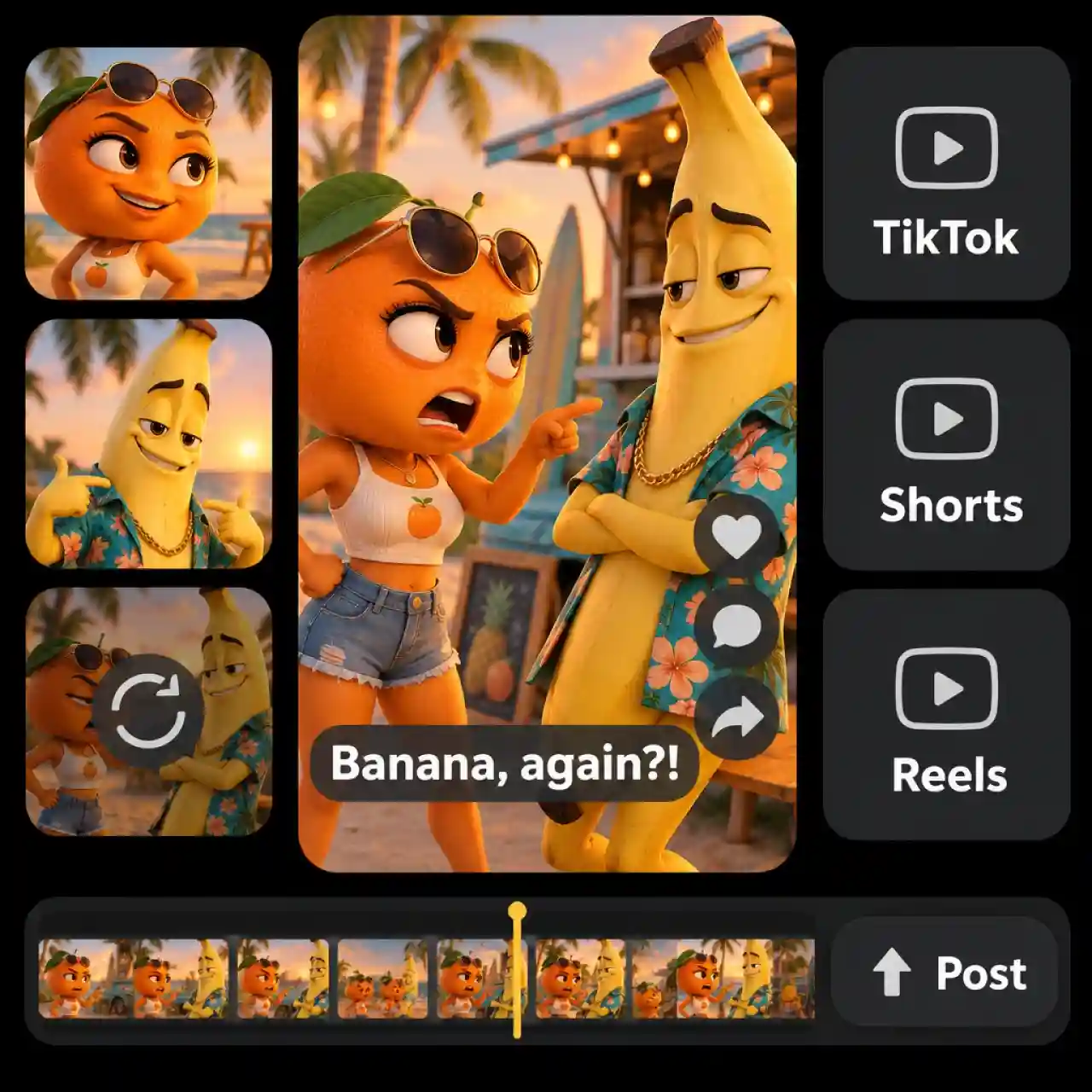 Vertical AI fruit videos for TikTok