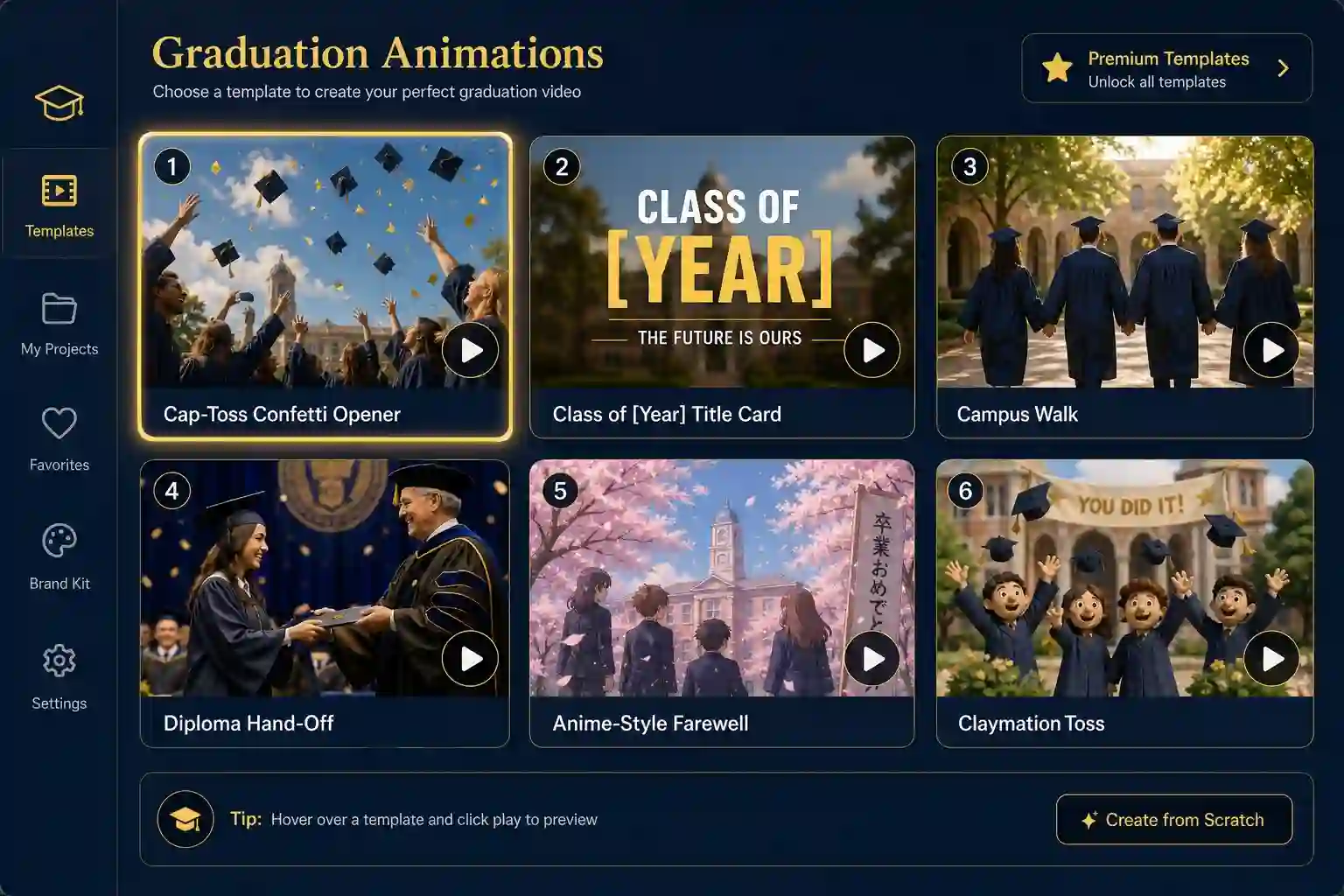 Graduation animation templates