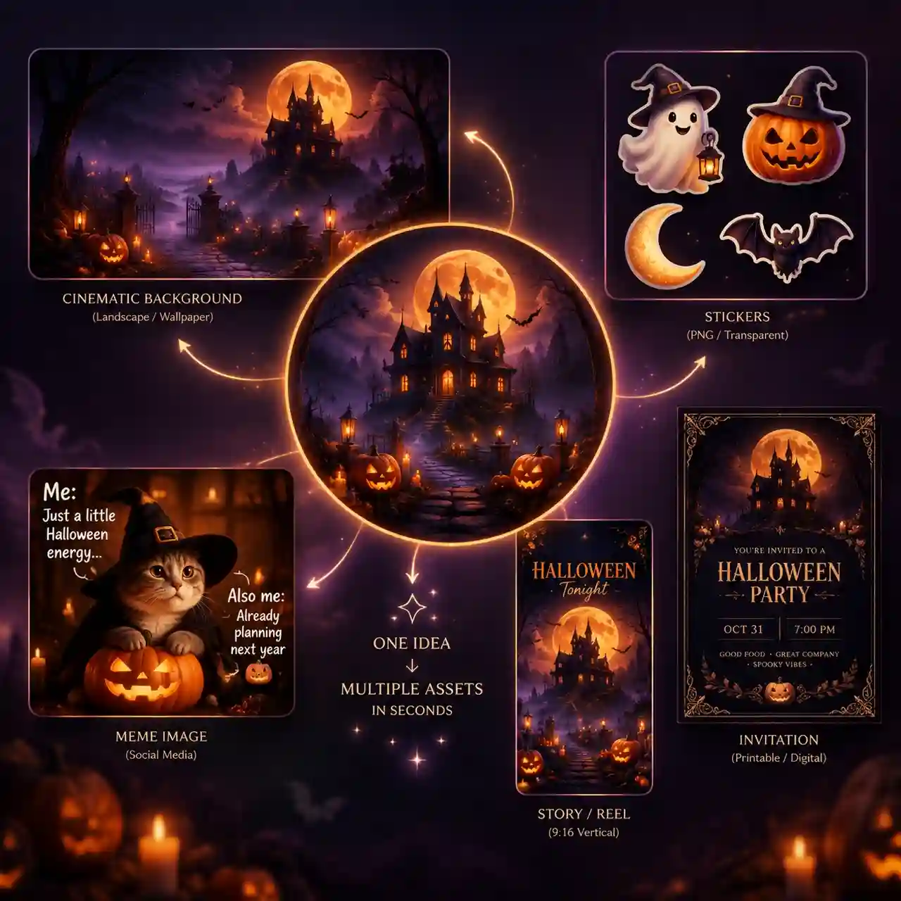 AI Halloween stickers memes backgrounds and scenes
