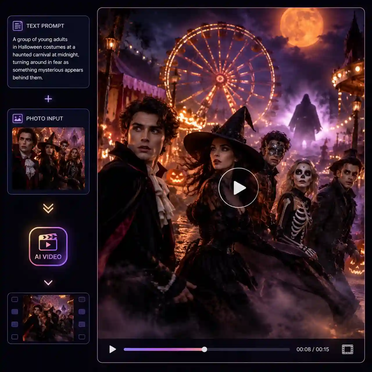 AI Halloween text and photo to video generator