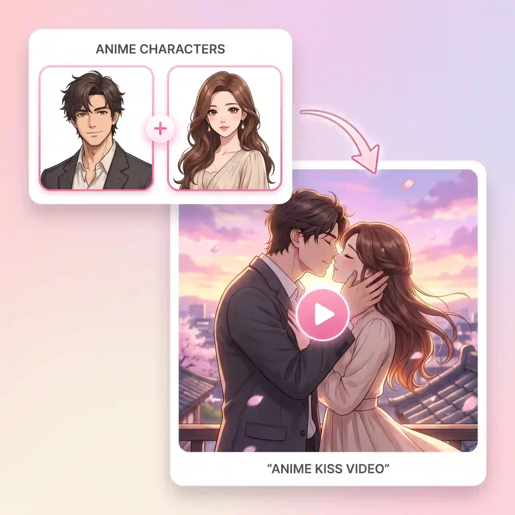 Anime couple kiss video from character art