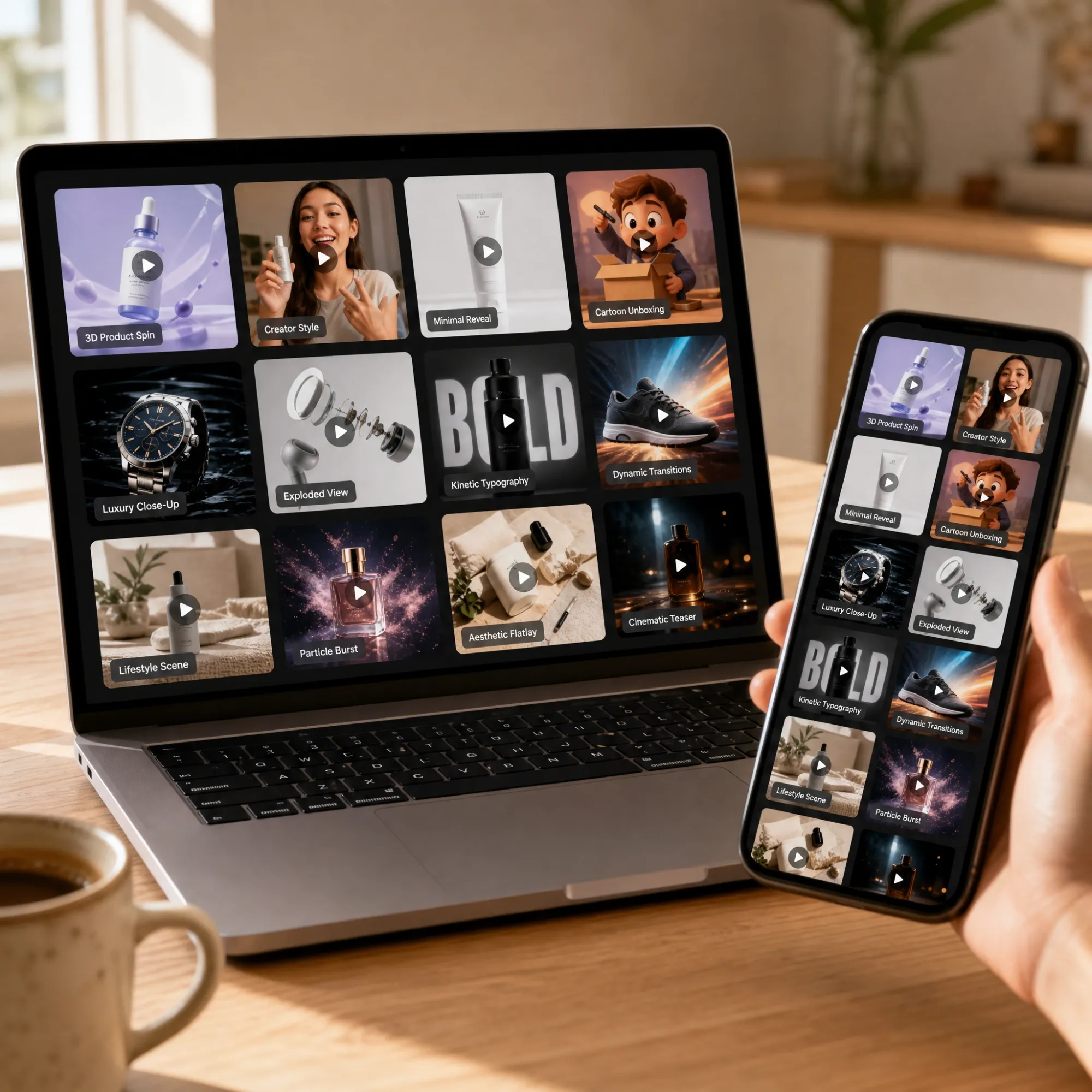 AI product video template app and web