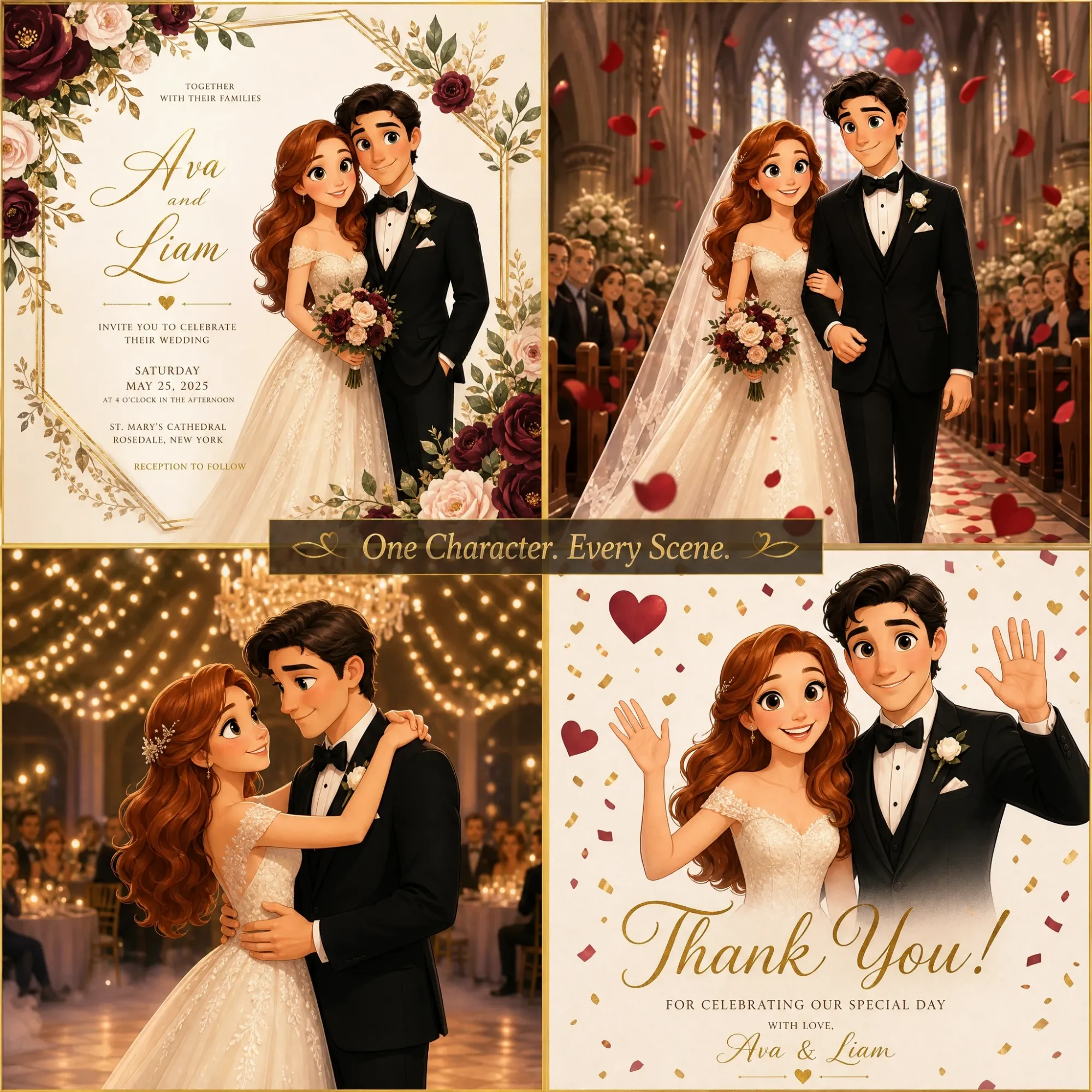 Consistent Cartoon Wedding Characters