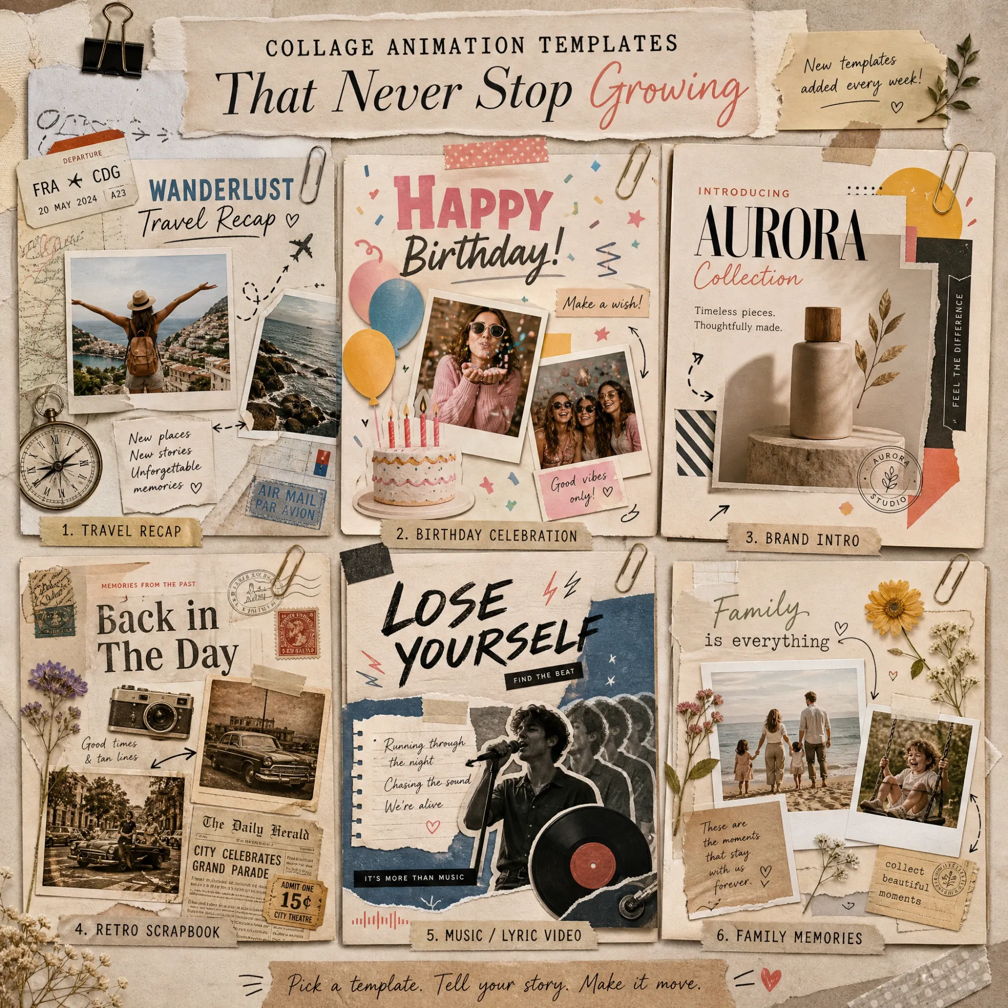 Collage animation templates