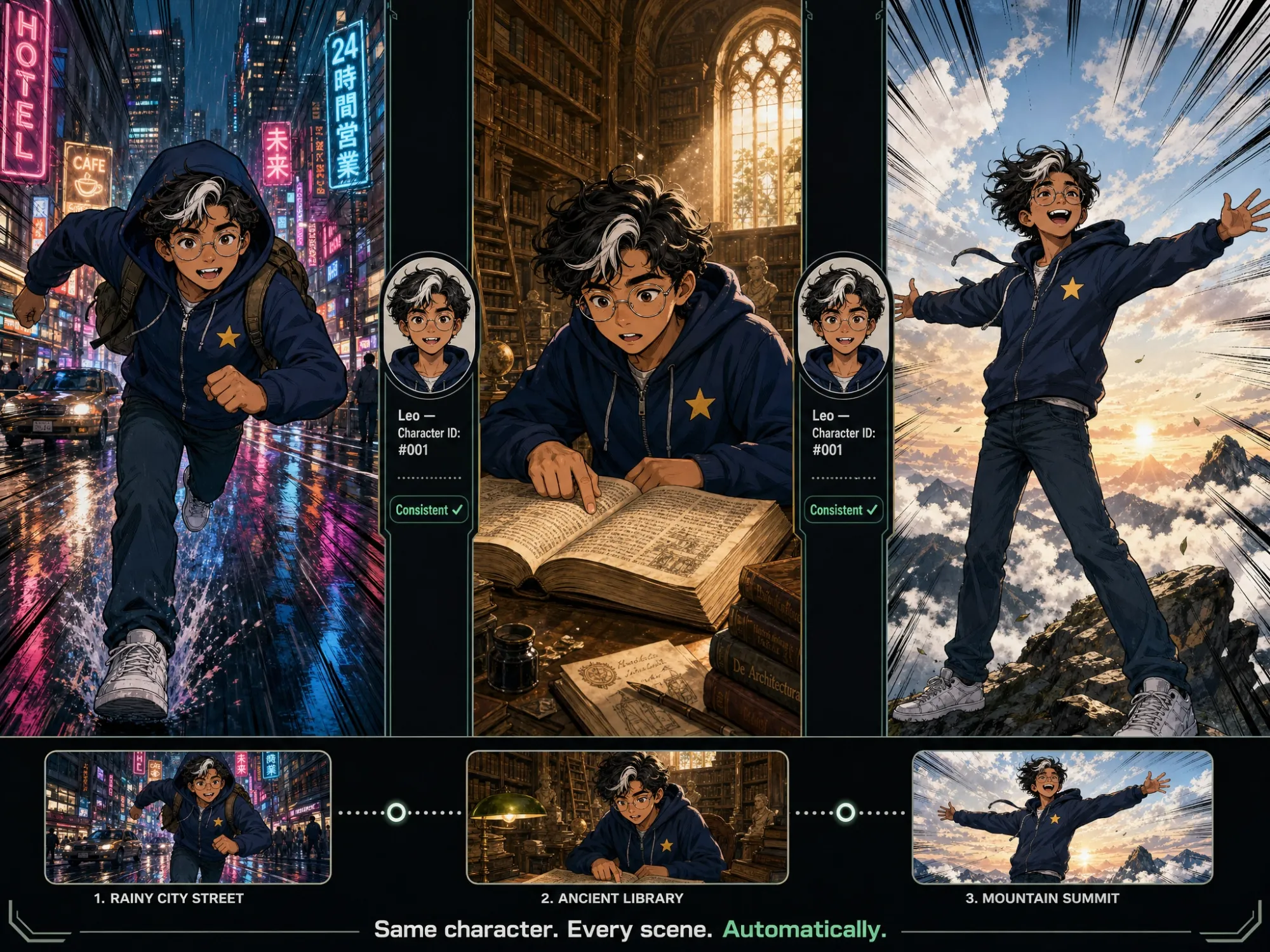 Consistent comic character across scenes