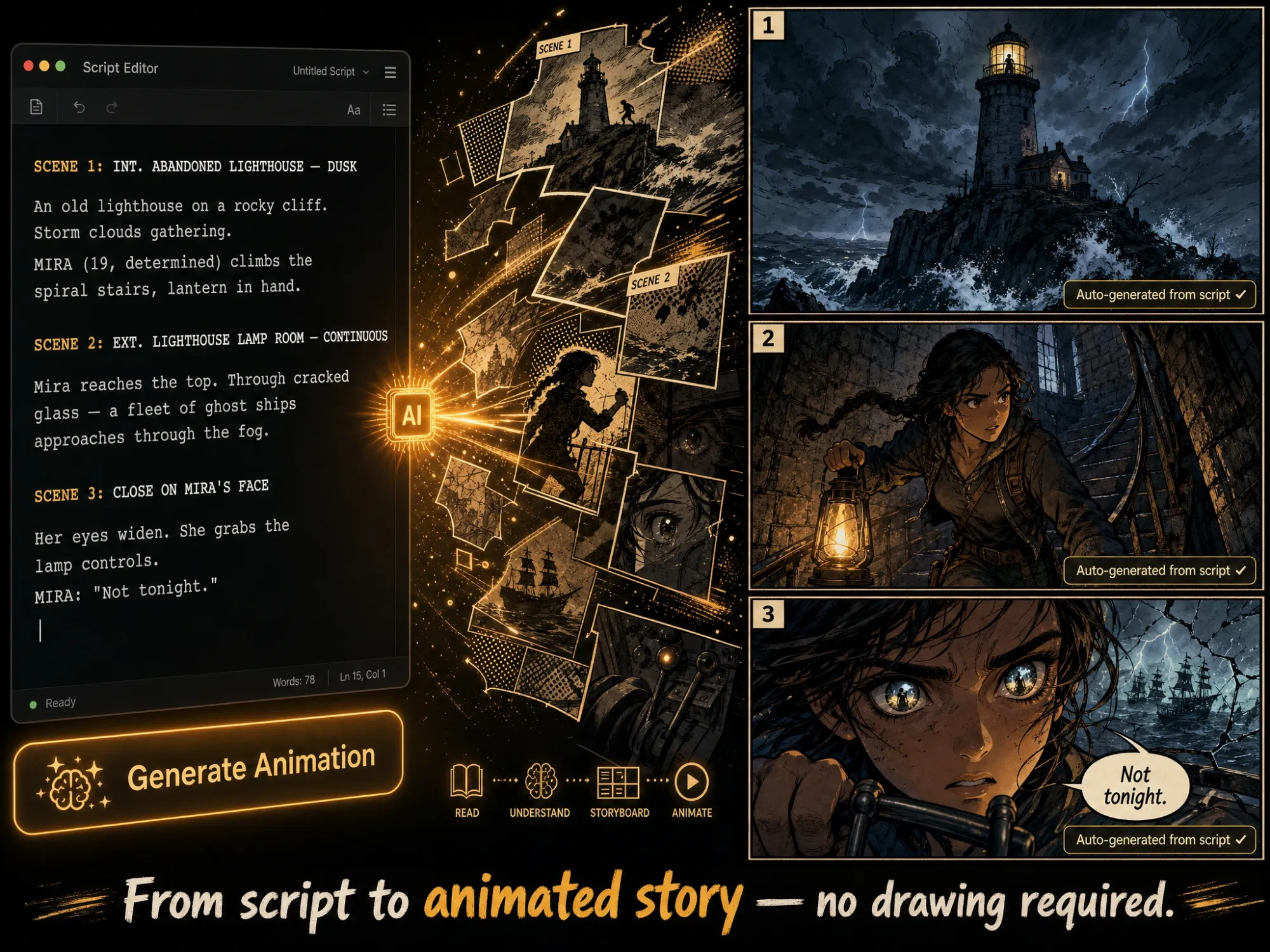 Script and comic panel to animation