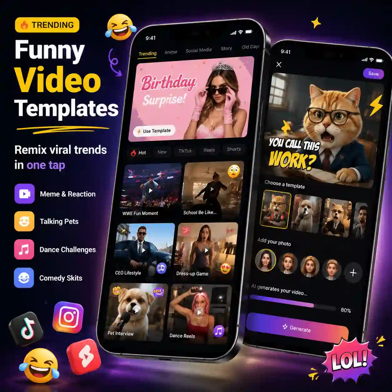 Trending funny video templates
