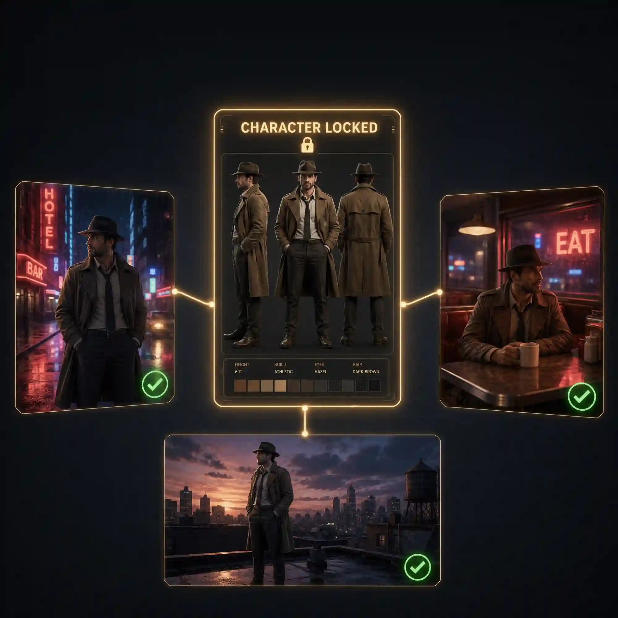 Consistent characters across a long AI video