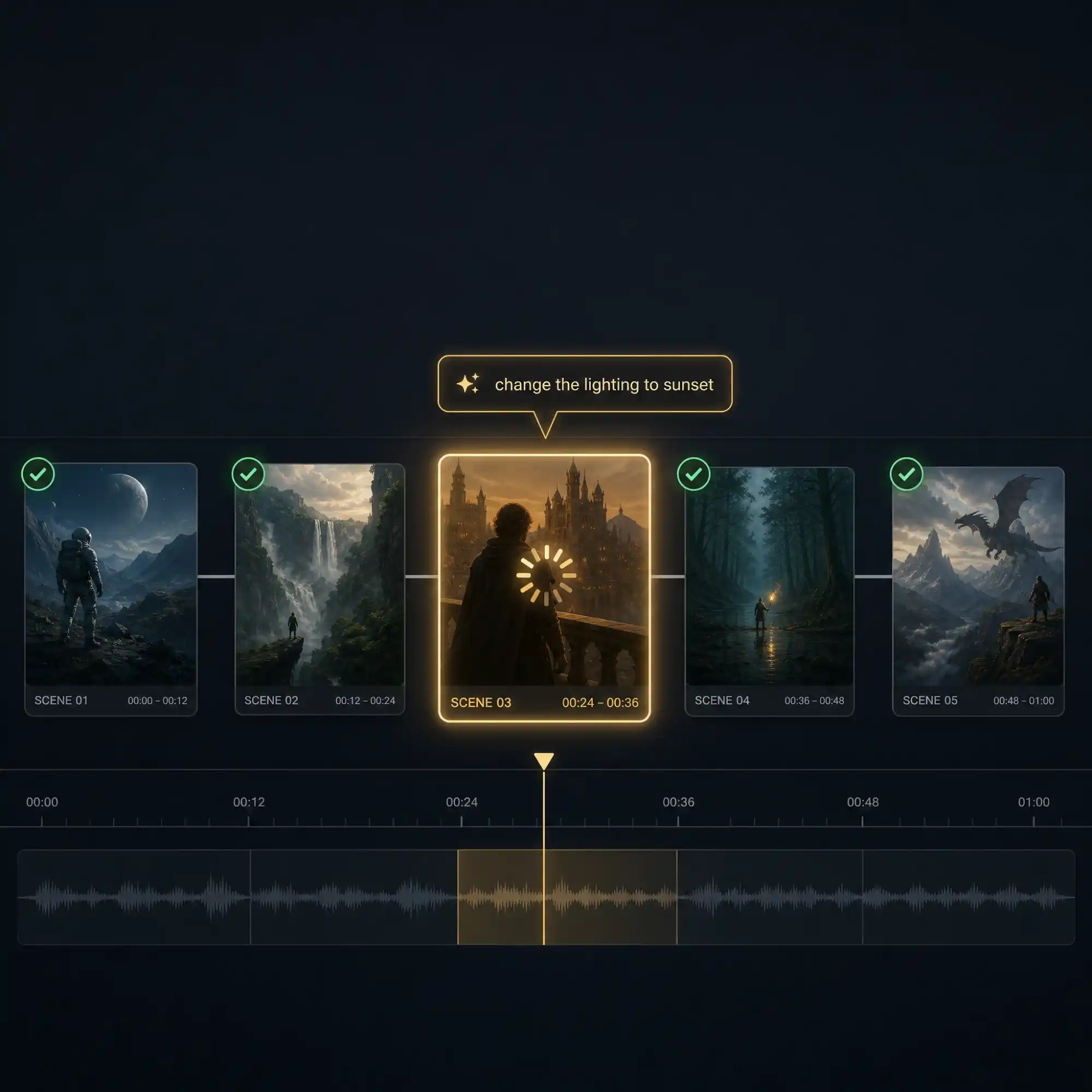 Timeline editor for re-rendering scenes