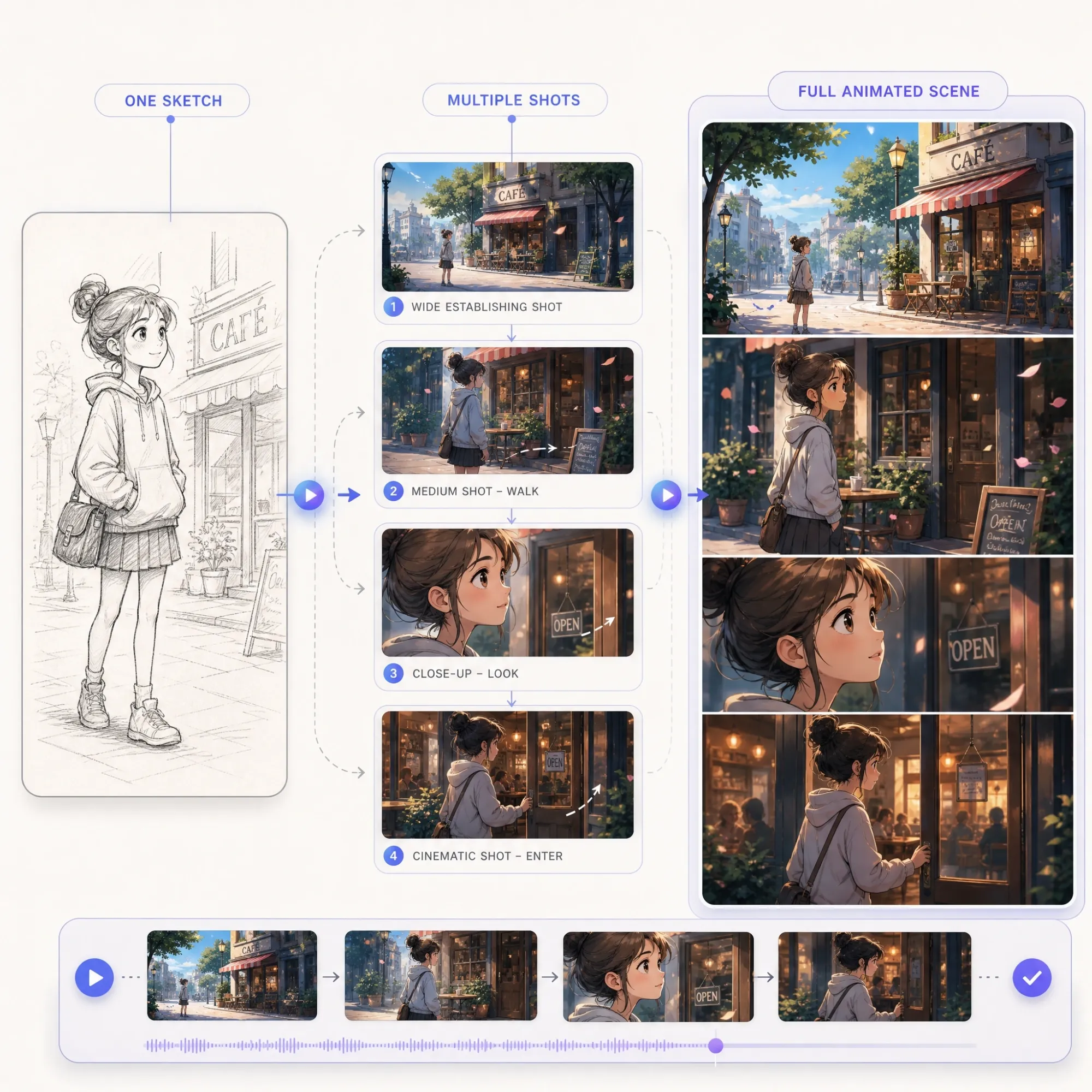 Expand one sketch into a full animated scene