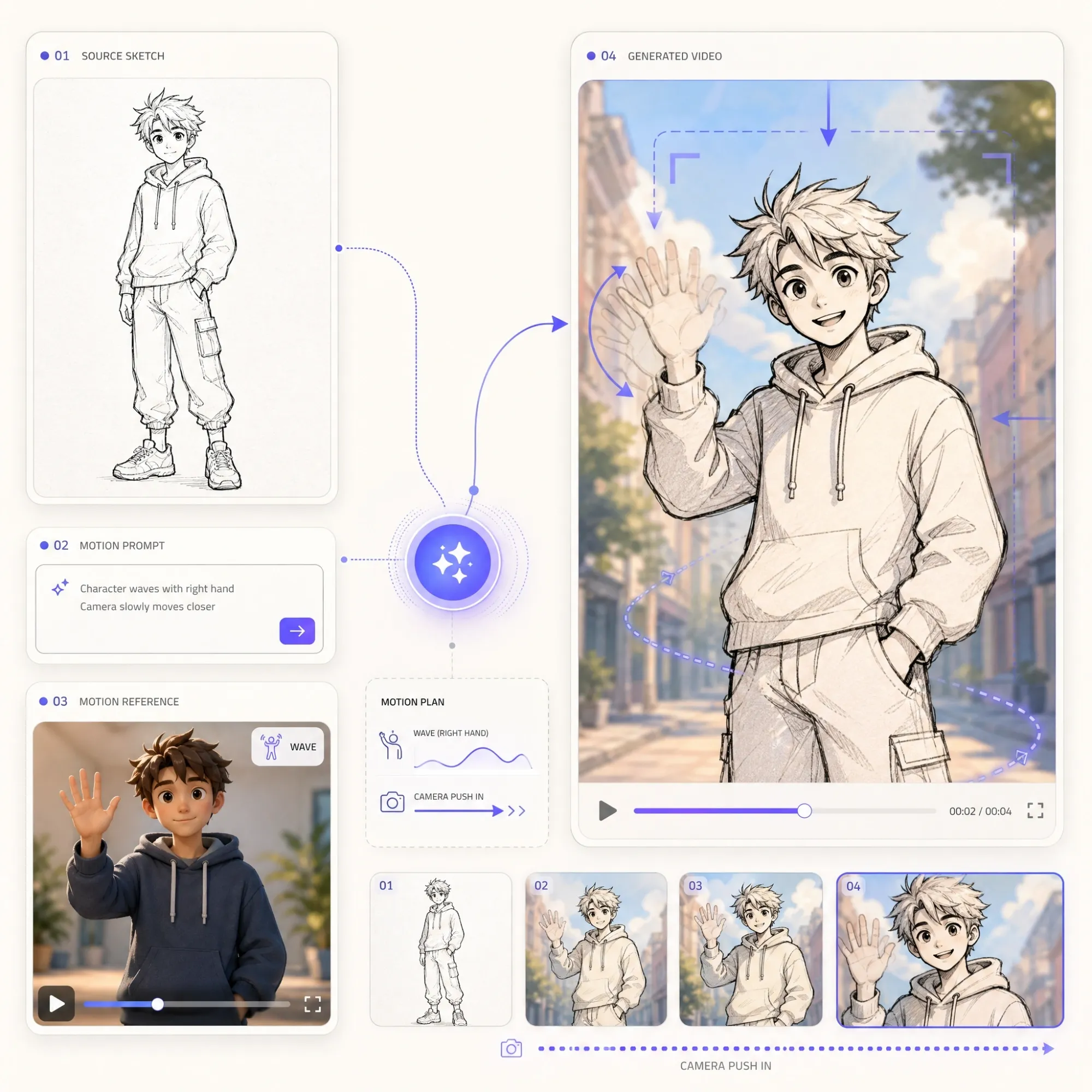 Prompt and reference driven motion control for sketches