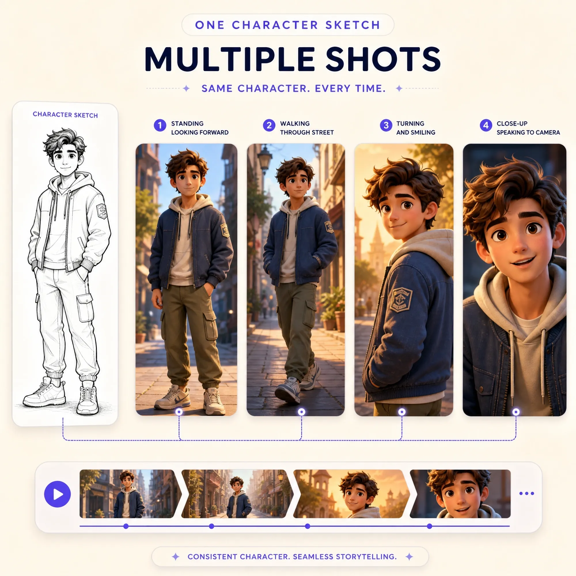 Consistent sketched character across frames