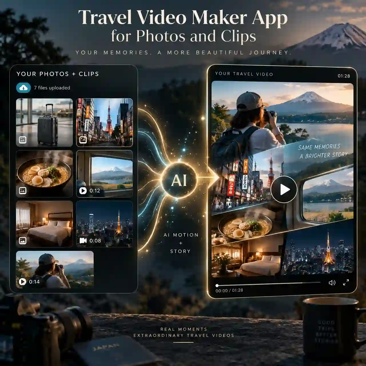 Travel video maker app for photos and clips