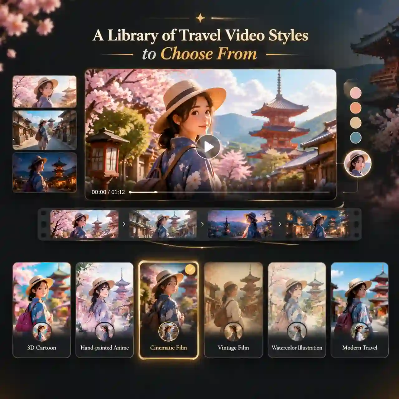 AI travel video maker with popular video styles